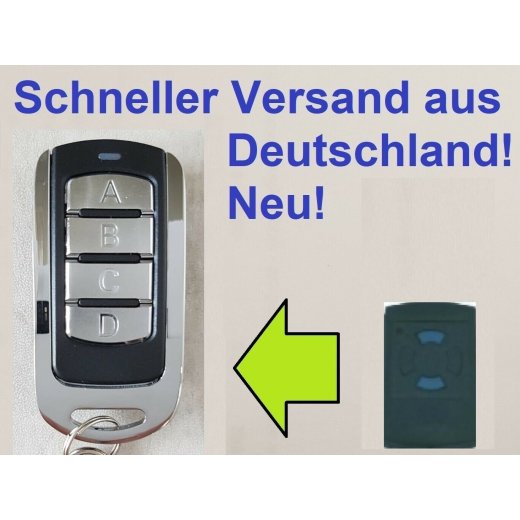 Handsender kompatibel mit Hrmann HS(M)2/4, HSM 4, HSM4, HS 4, HSP 4, HSM 2, HS 2, HS 4, HS 1, HSE 2, HS4, HSP4, HSM2, HS2, HS4, HS1, HSE2 mit hellblauen Tasten 868,3 MHz